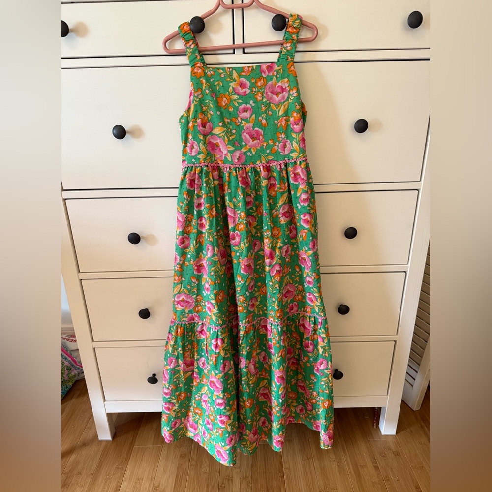 Isaac Mizrahi Pink and Green Floral Kids Long Dress, size 12